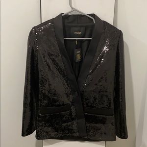 Maje Black Sequin Tuxedo Jacket
